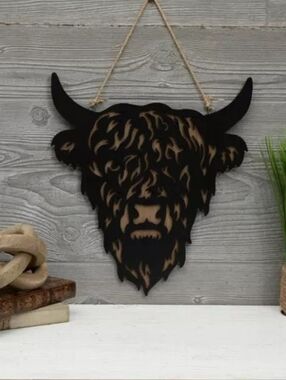 Rustic Black Highland Cow Wall Art by